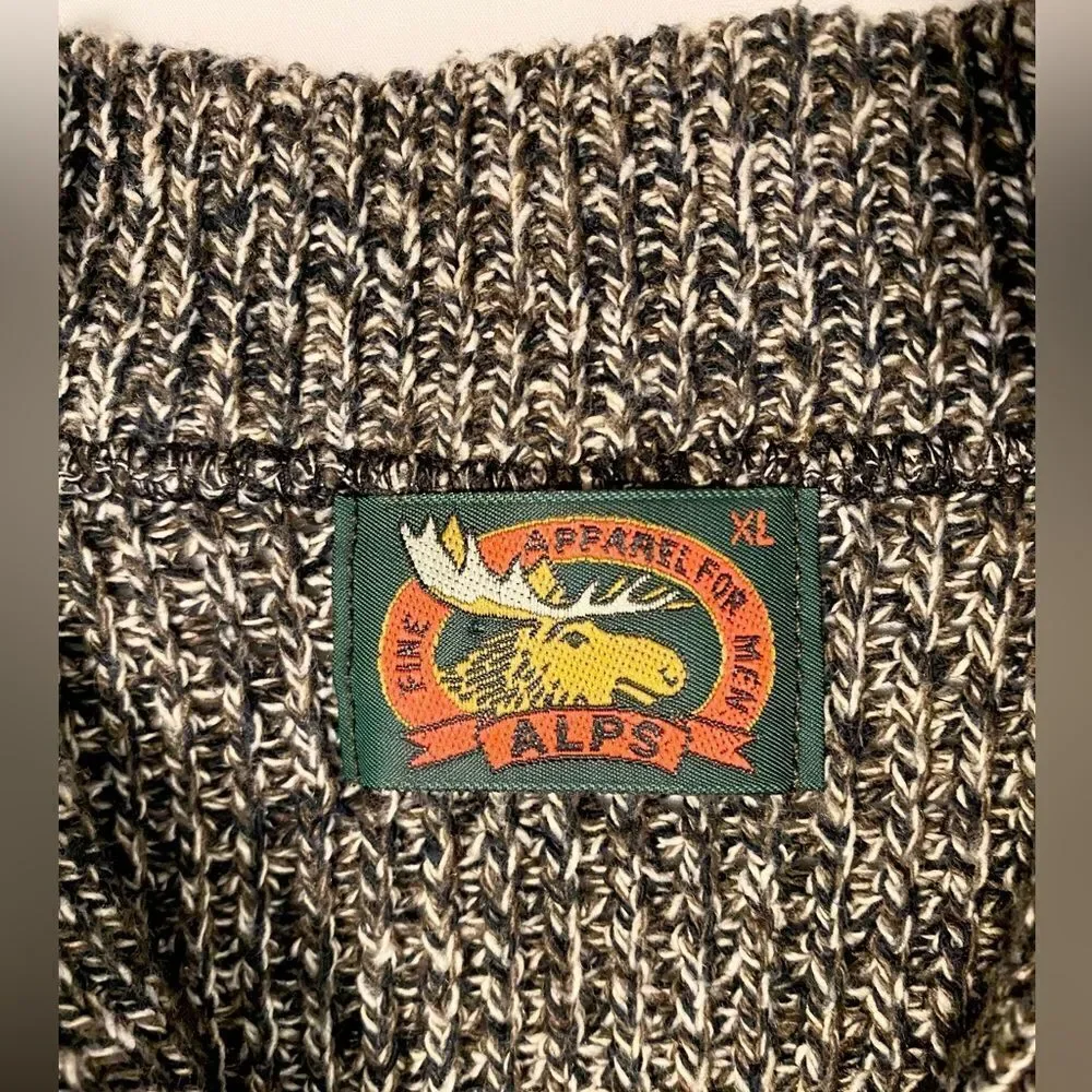 Alps heavy thick knit winter sweater size XL in brown, black, and off-white.